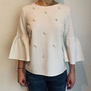 WHITE PAERL BLOUSE BELL SLEEVE TOP SIZE S